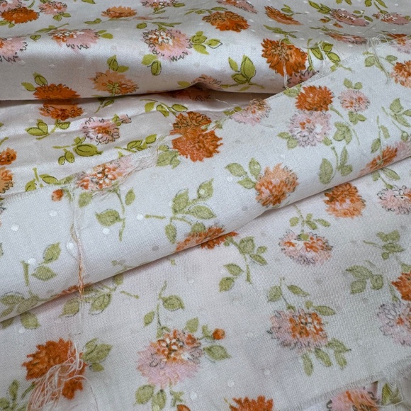 Vintage Fabric Material Floral Pink Orange Green Floral Vintage Textiles - Picture 4 of 4